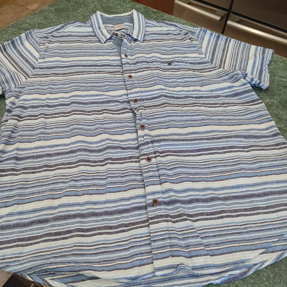 Gymboree Mens 2x XXL Linen Blend Short Sleeve Button Down Shirt Blue Stripe EUC